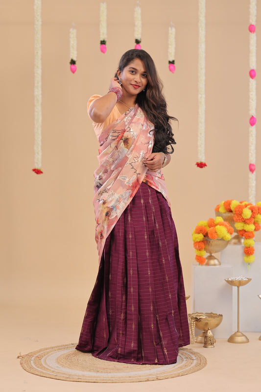 HALF SAREE-PEACH WINE