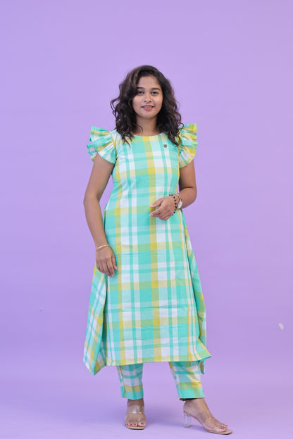 Cotton -CHECKED - GREEN- co ord
