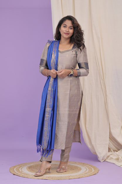 PGchanderi-KAAJAL-BEIGE ROYAL BLUE