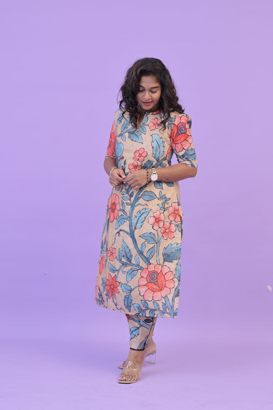 SUNNY-FLORAL-cotton co-ord-half white peach floral