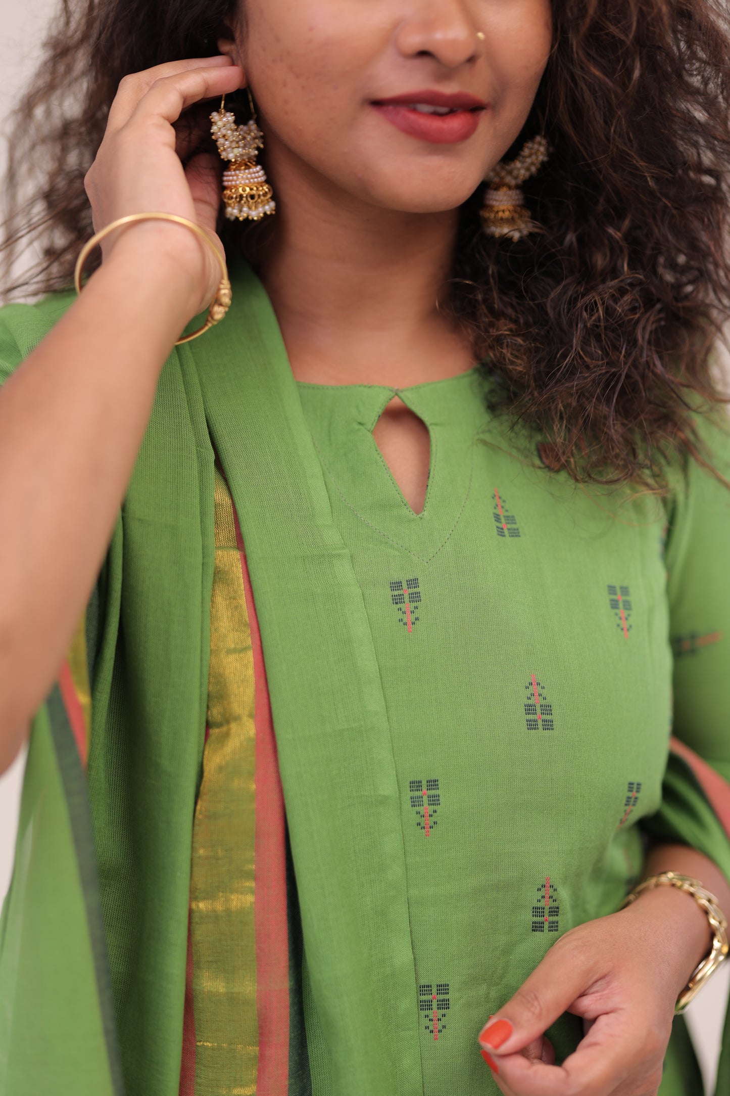 Poonguzhali-3 pc cotton sets - GREEN