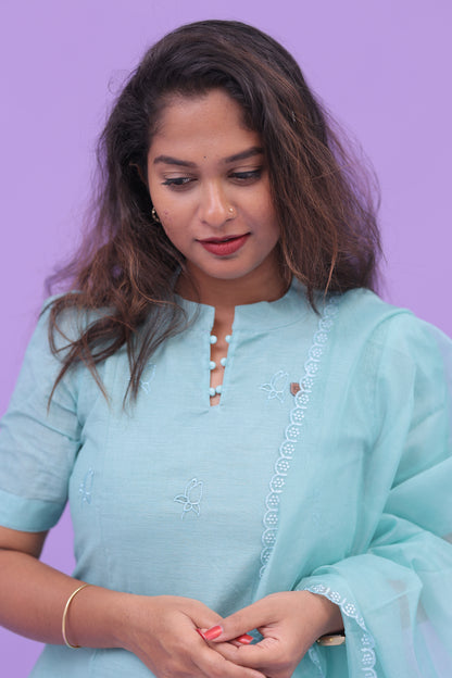 Skyblue-organza applique set