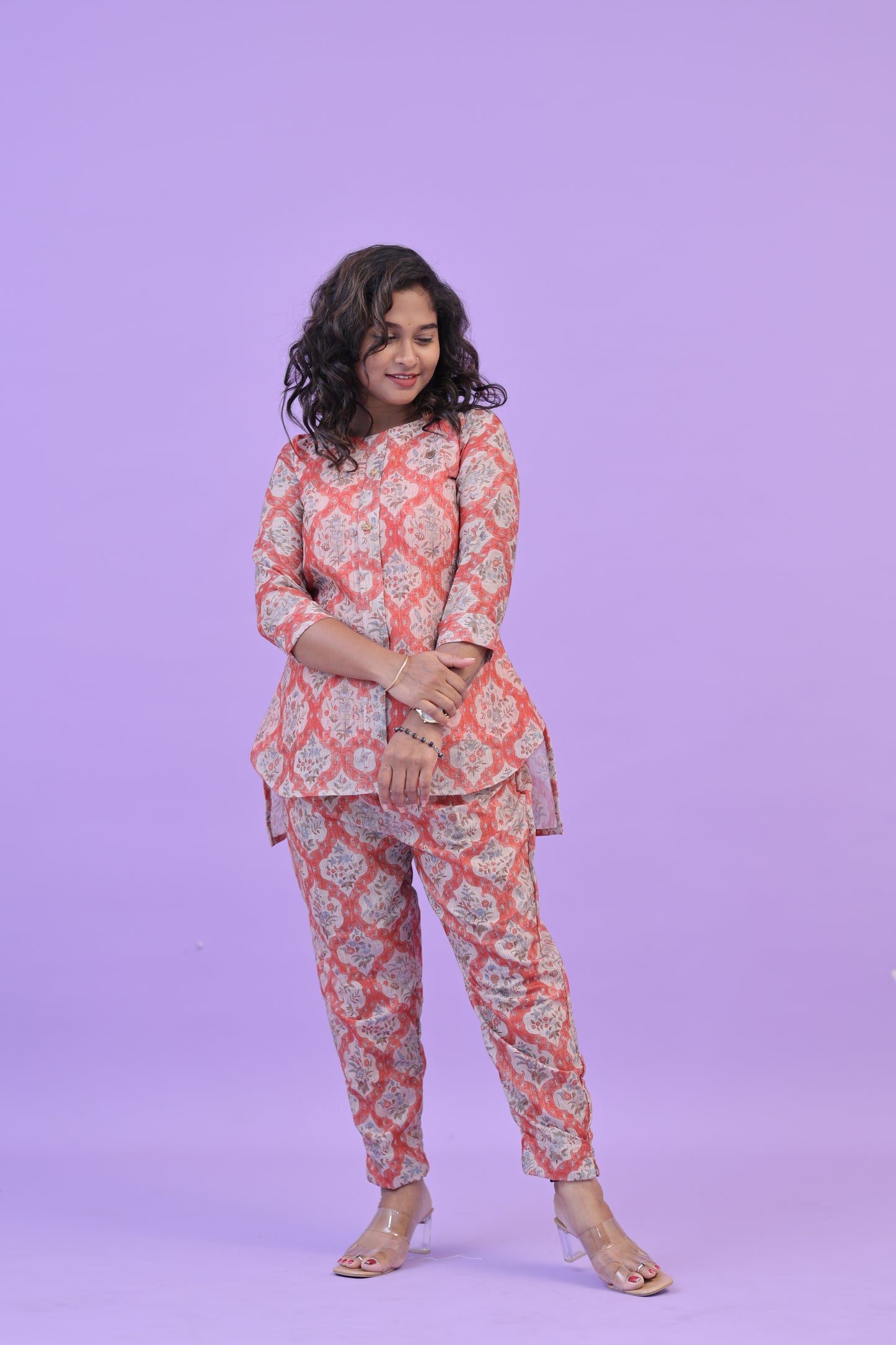 SUNNY-FLORAL-cotton co-ord-PEACH MUGHAL