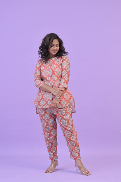 SUNNY-FLORAL-cotton co-ord-PEACH MUGHAL
