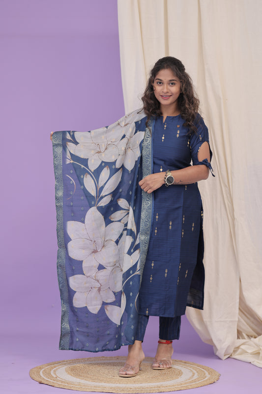 PGchanderi-KAAJAL-NAVY BLUE SET