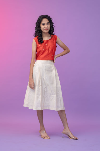 Skirt & top with coat WHITE RED