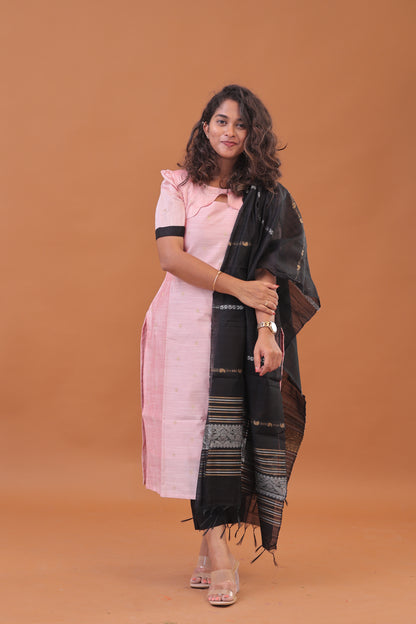 RAW SILK -PINK BLACK SUIT