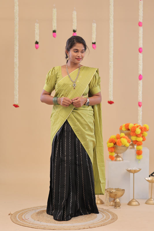 HALF SAREE-BLACK GREEN