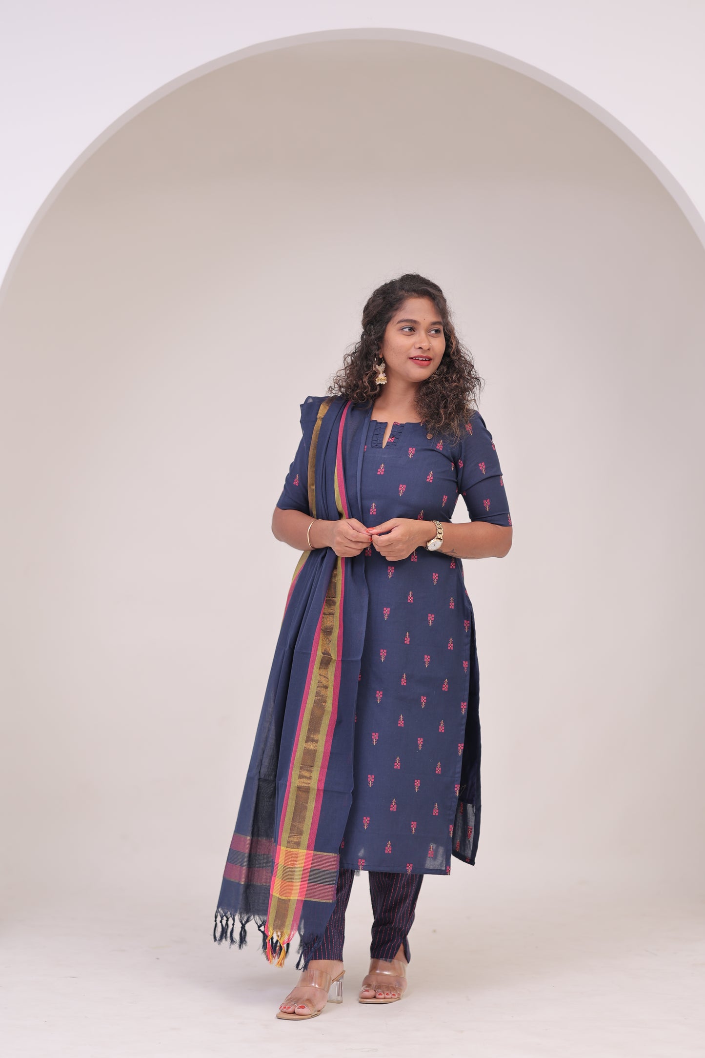Poonguzhali-3 pc cotton sets - NAVY