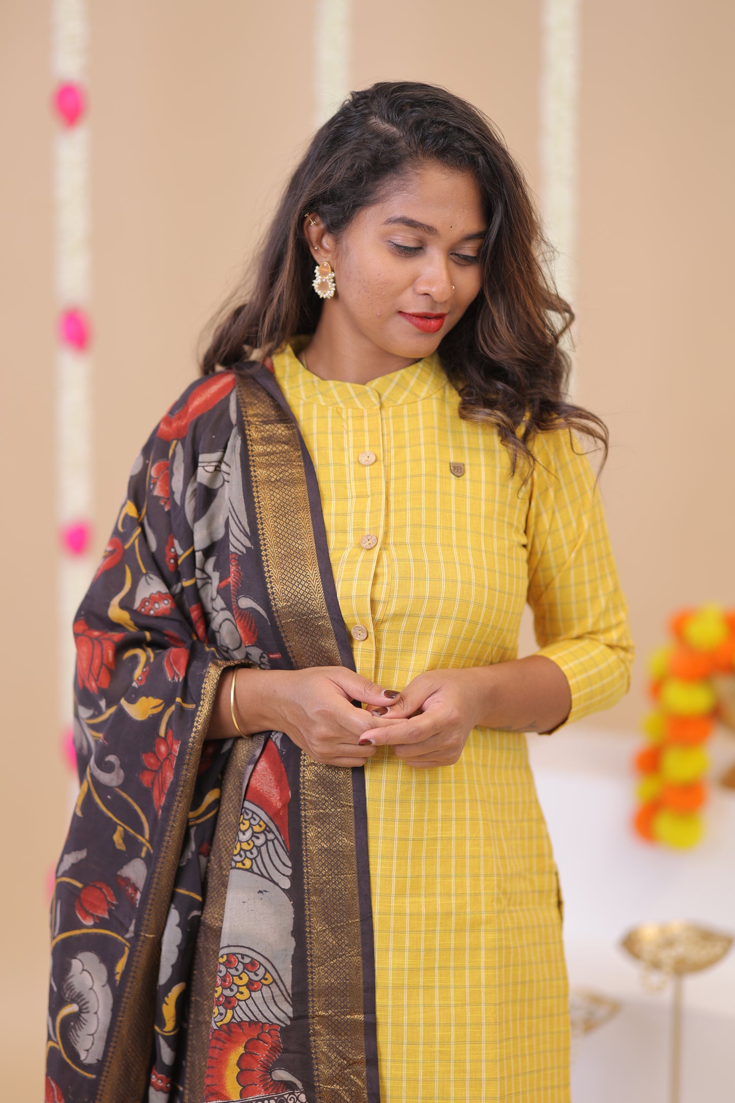 HANDLOOM -YELLOW  Kalamkari  SUIT