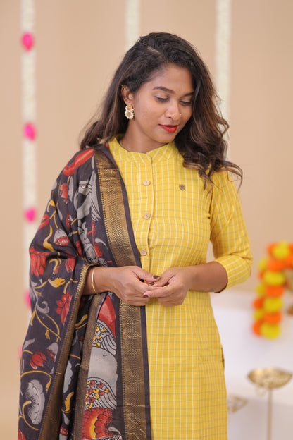 HANDLOOM -YELLOW  Kalamkari  SUIT