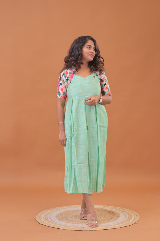 RAW SILK GOWN-PG/KALAMKARI/SEA