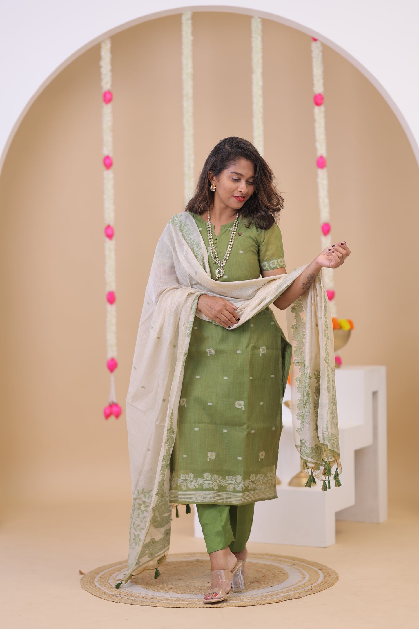LUX-NIRANJANA-OLIVE-JAMDHANI-3 pc set