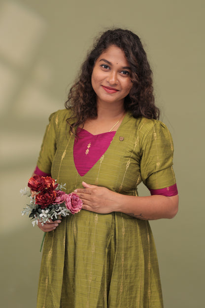 OLIVE HEART-RAW SILK GOWN