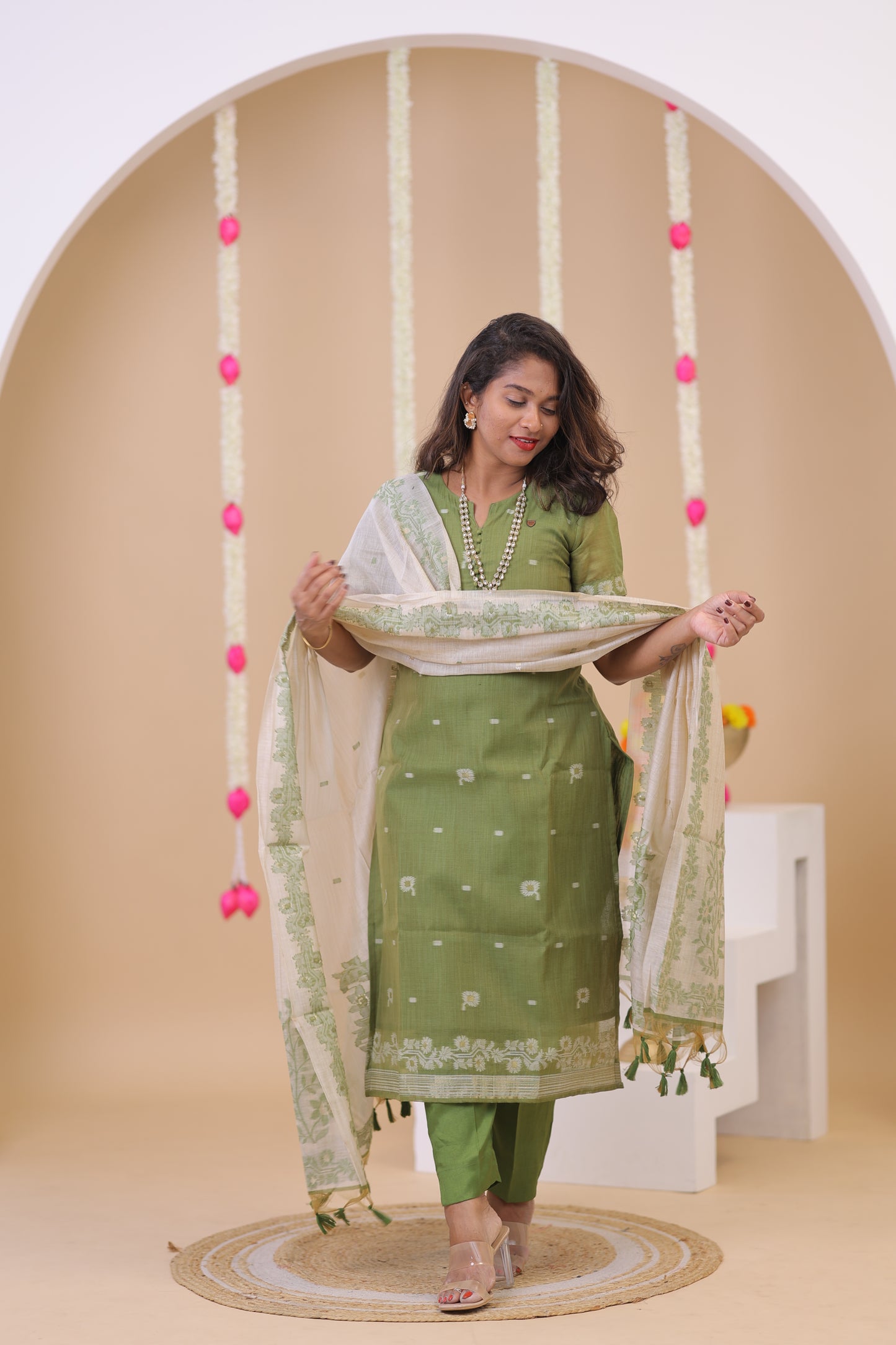 LUX-NIRANJANA-OLIVE-JAMDHANI-3 pc set
