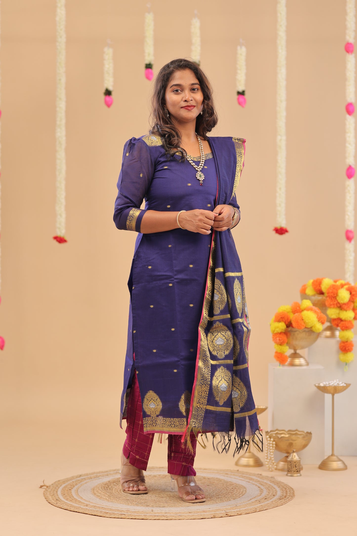 PREMIUM-KORA SILK navy blue Kurti set