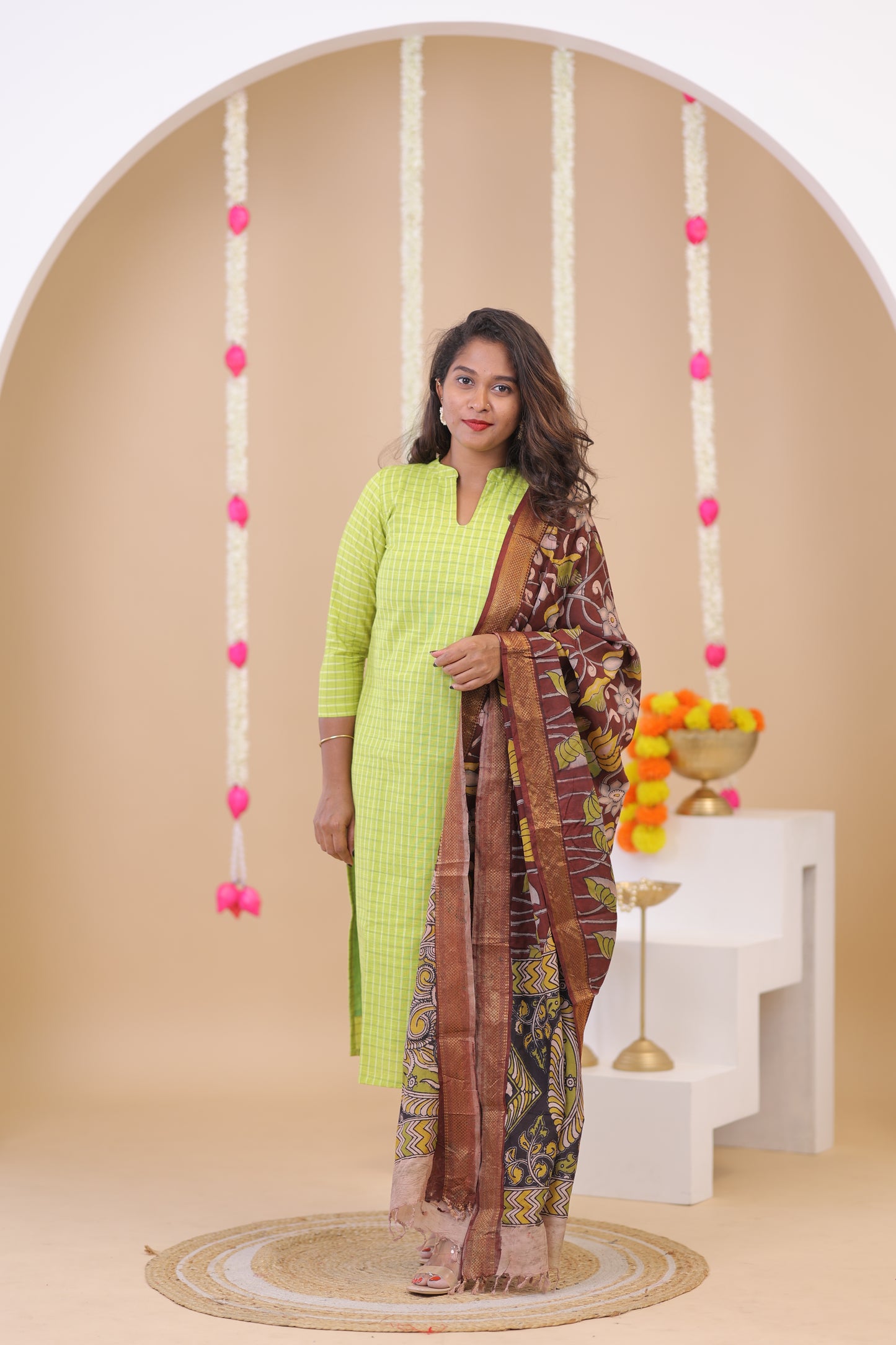 HANDLOOM -GREEN  Kalamkari  SUIT