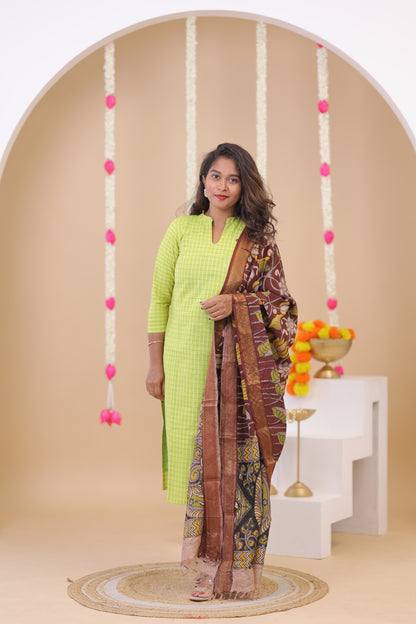 HANDLOOM -GREEN  Kalamkari  SUIT