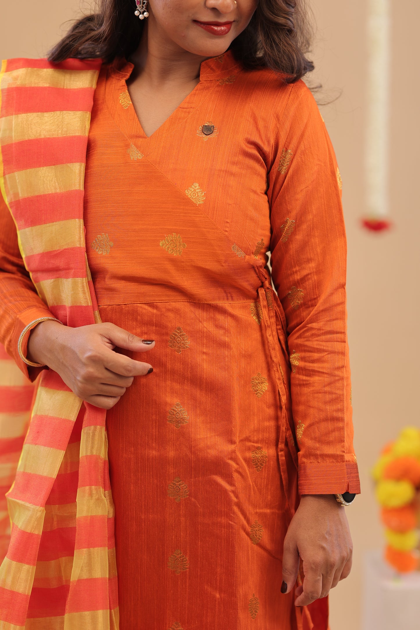 PREMIUM-ORANGE RAW SILK SUIT