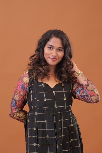RAW SILK GOWN-PG/kalamakari/Black