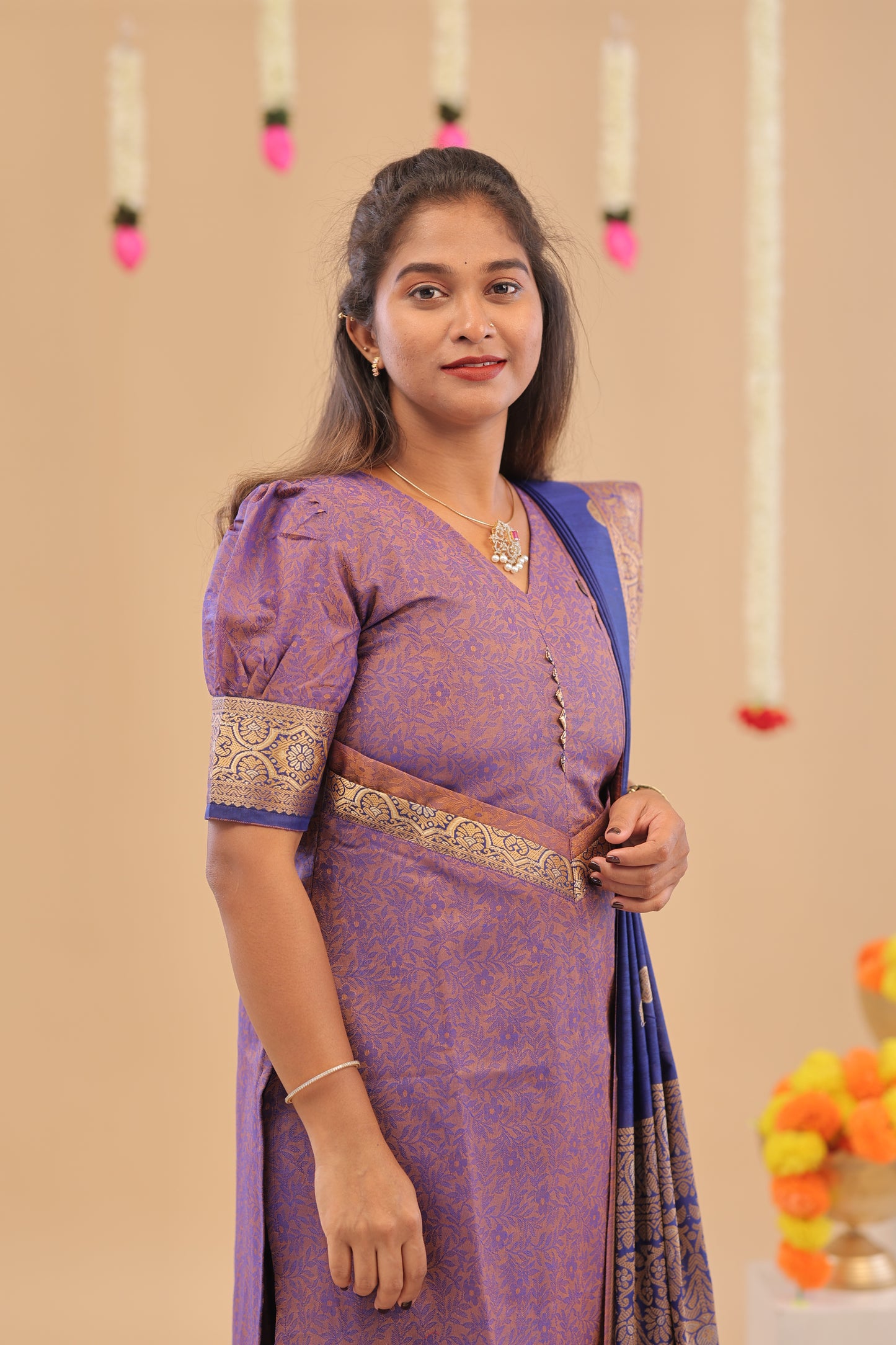 KANCHI-SILK COTTON-LAVENDER-ROYAL BLUE