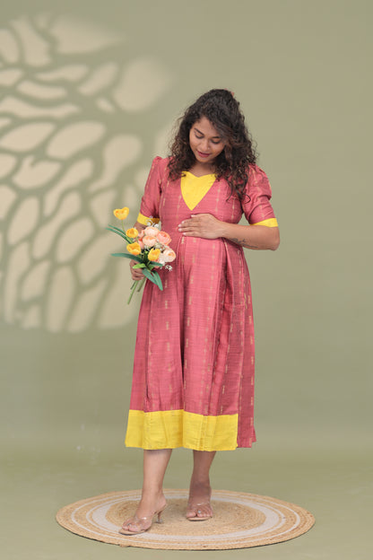 PEACH YELLOW HEART-RAW SILK GOWN