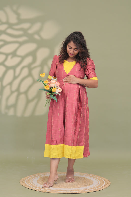 PEACH YELLOW HEART-RAW SILK GOWN
