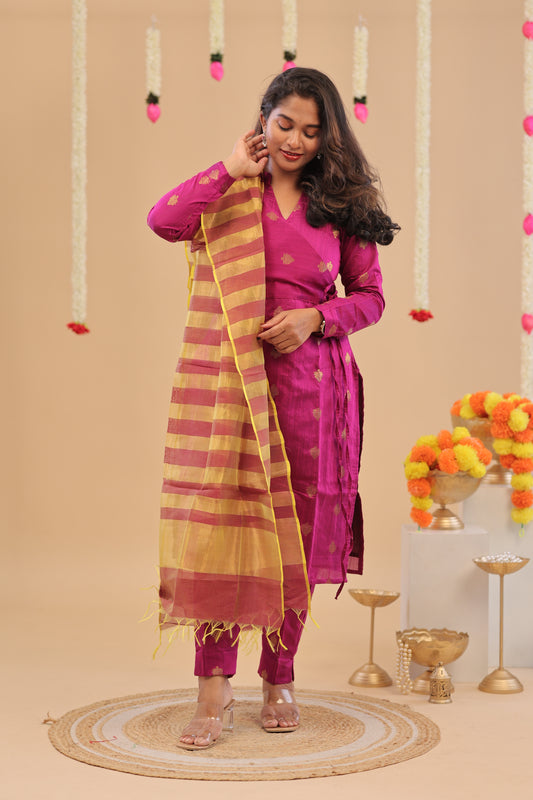 PREMIUM-MAGENTA RAW SILK SUIT