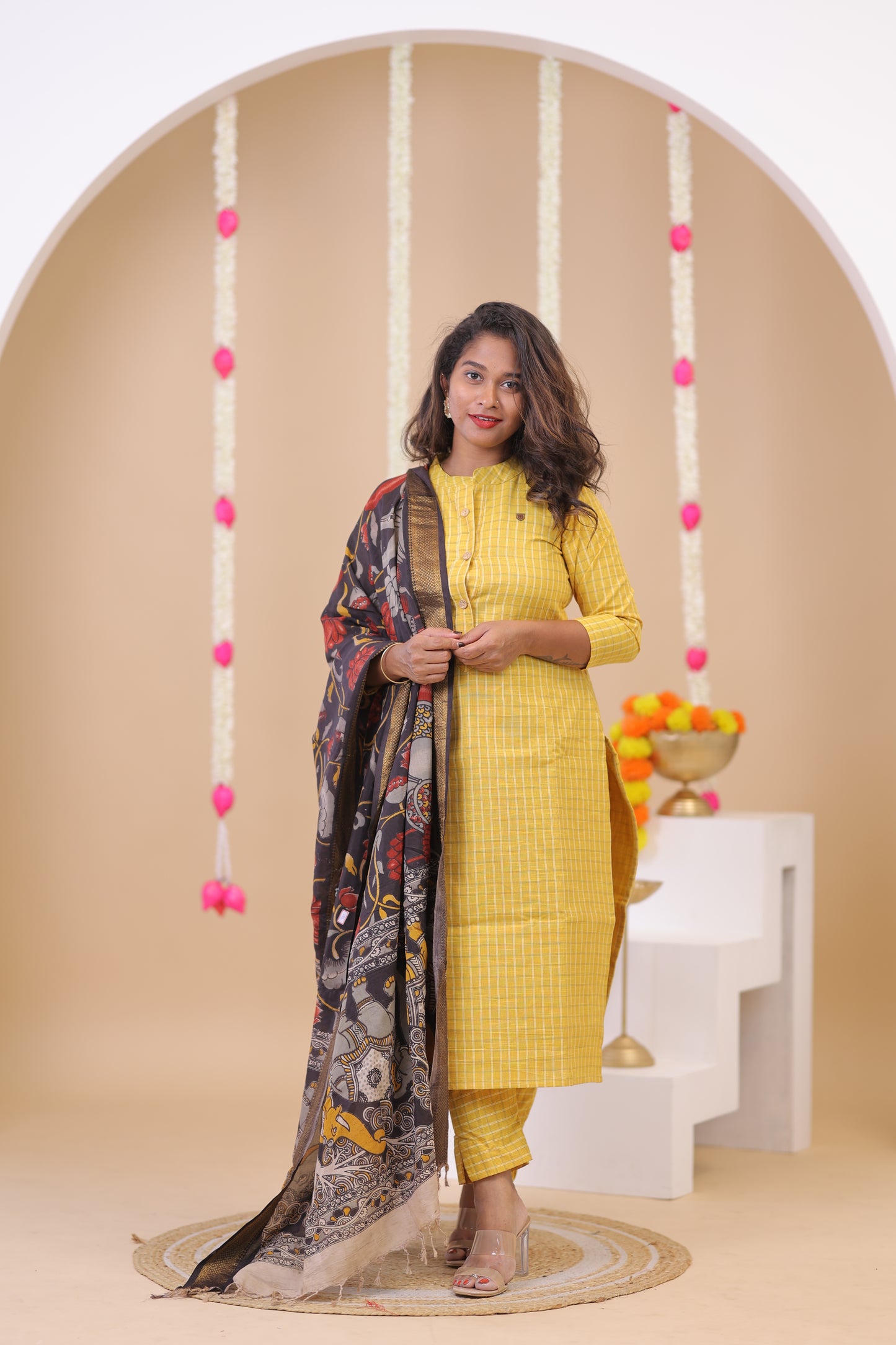 HANDLOOM -YELLOW  Kalamkari  SUIT
