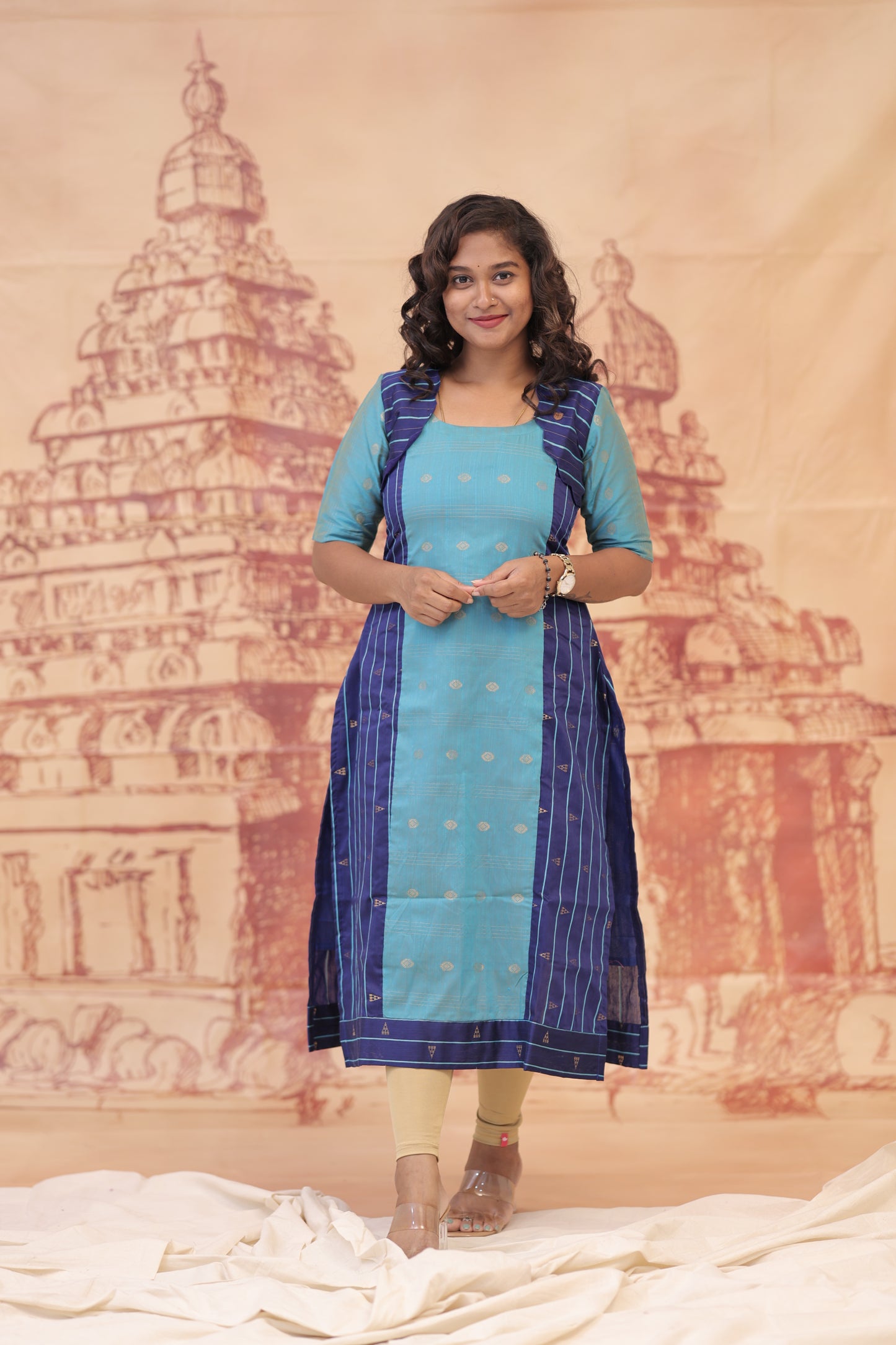 RAW SILK KURTI- ROYAL BLUE