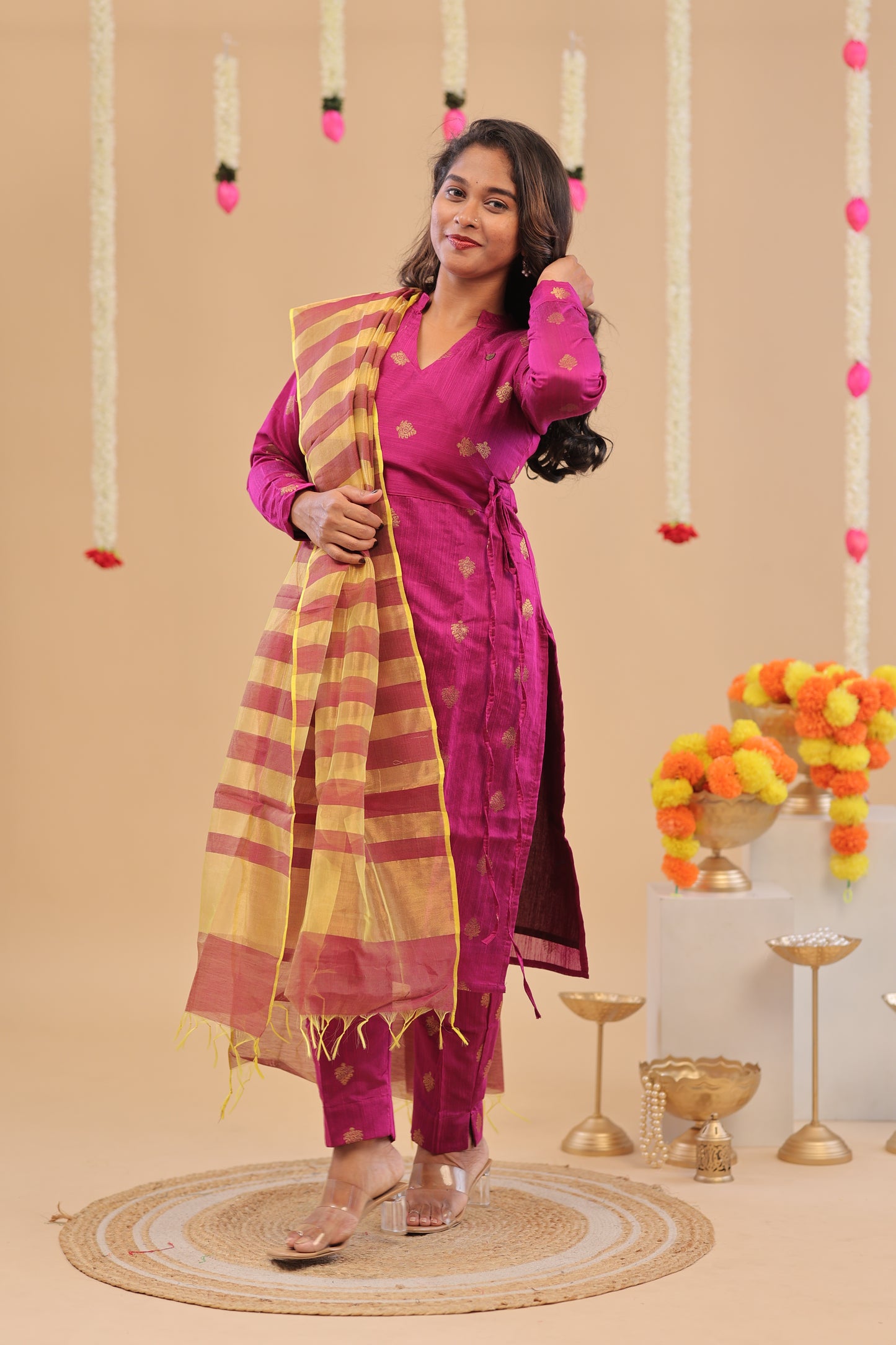 PREMIUM-MAGENTA RAW SILK SUIT
