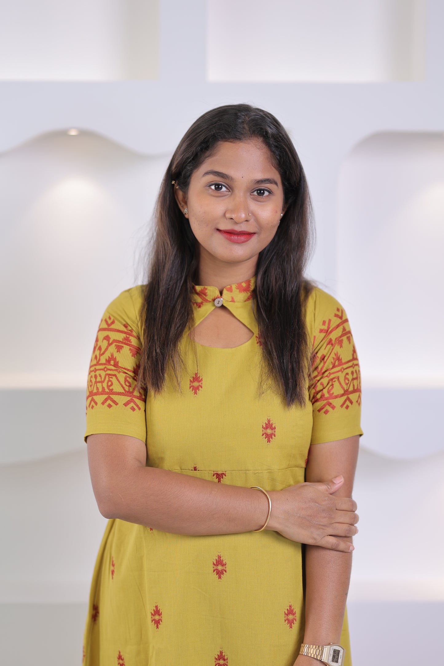 OFFICE WEAR-COTTON-Gown-YELLOW JADE