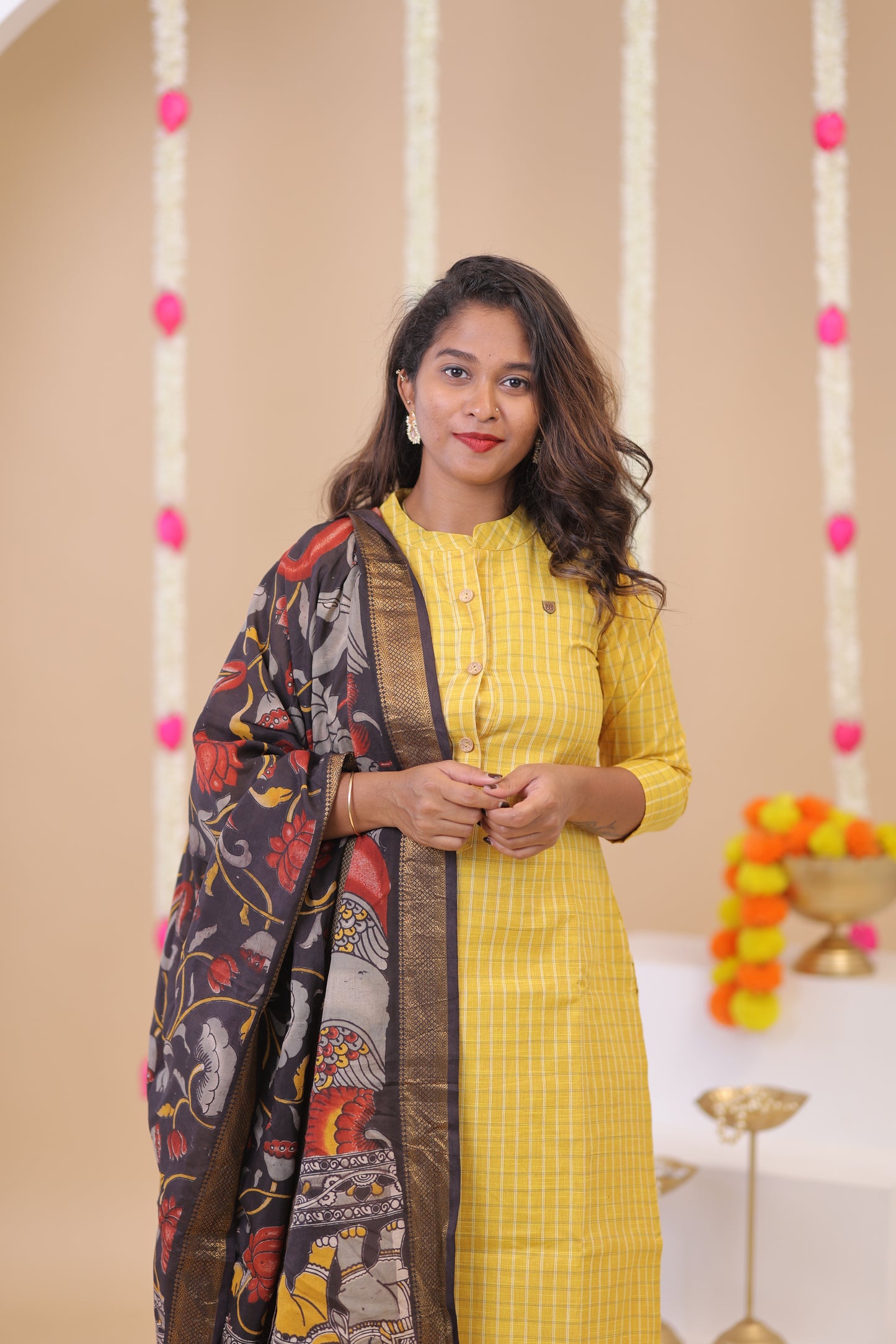 HANDLOOM -YELLOW  Kalamkari  SUIT
