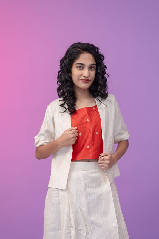 Skirt & top with coat WHITE RED