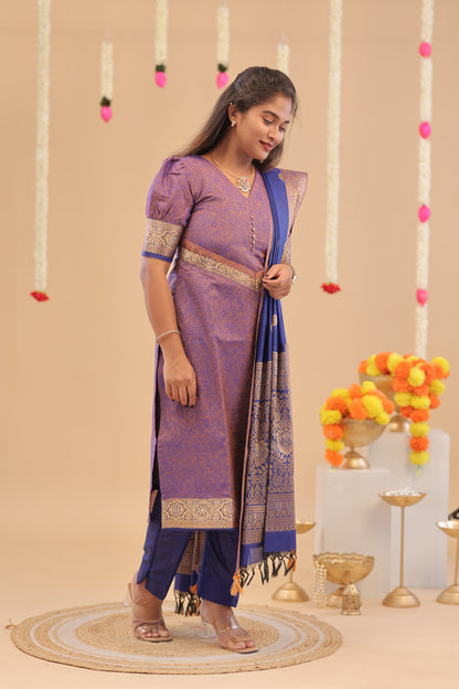 KANCHI-SILK COTTON-LAVENDER-ROYAL BLUE