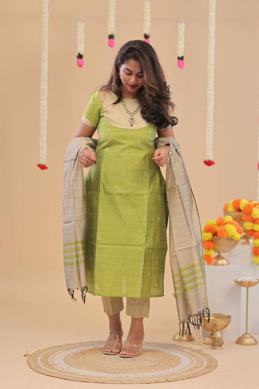 RAW SILK -PARROT GREEN SUIT