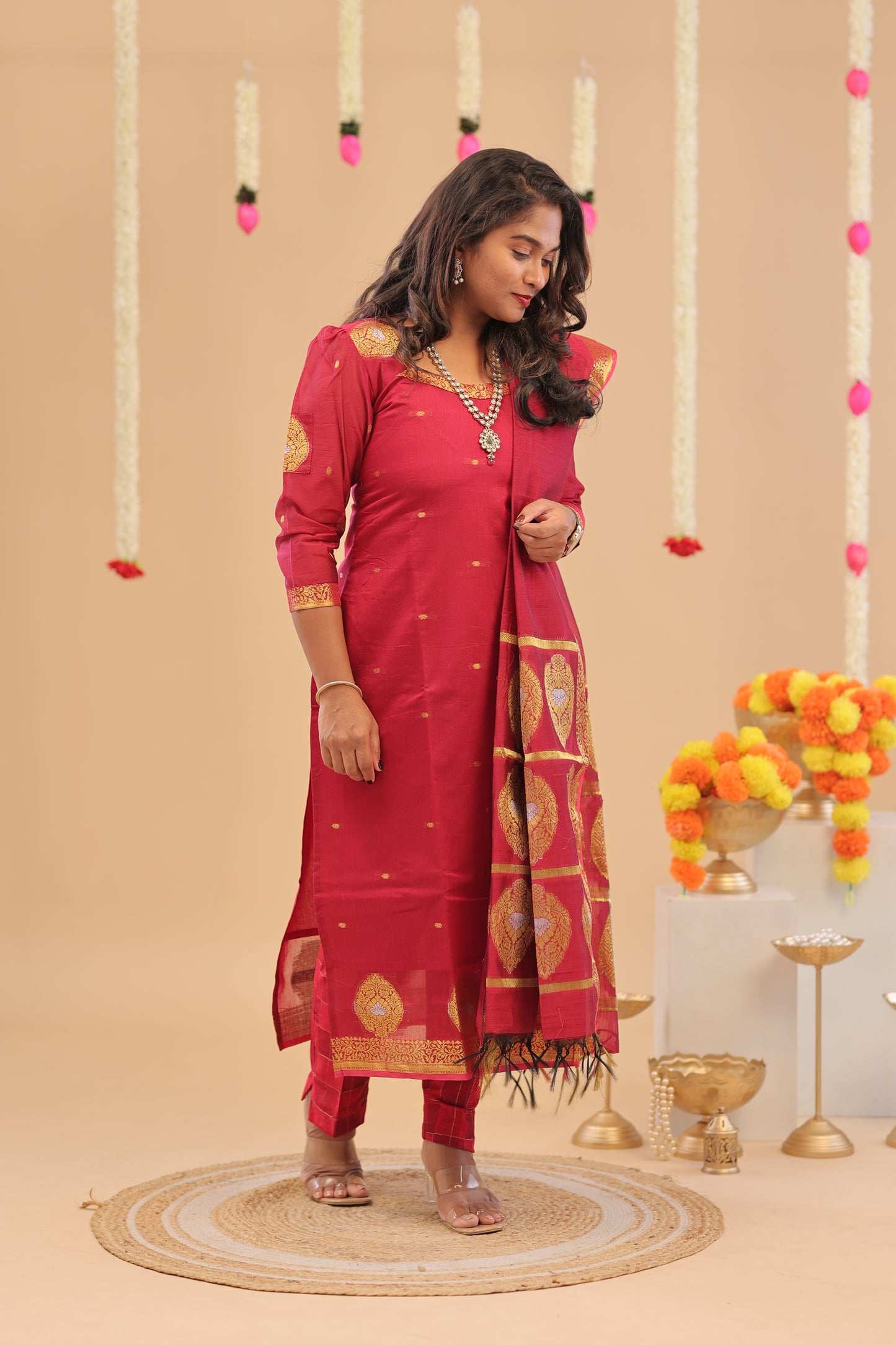 PREMIUM-KORA SILK RANI pink Kurti set