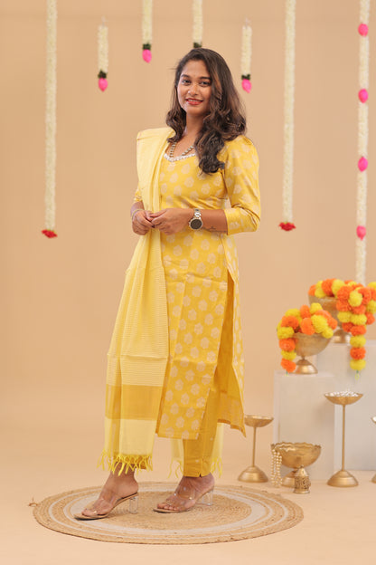 PREMIUM-YELLOW RAW SILK SUIT