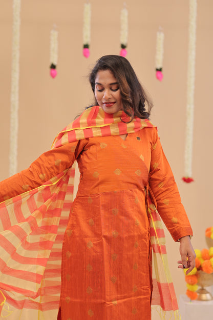 PREMIUM-ORANGE RAW SILK SUIT