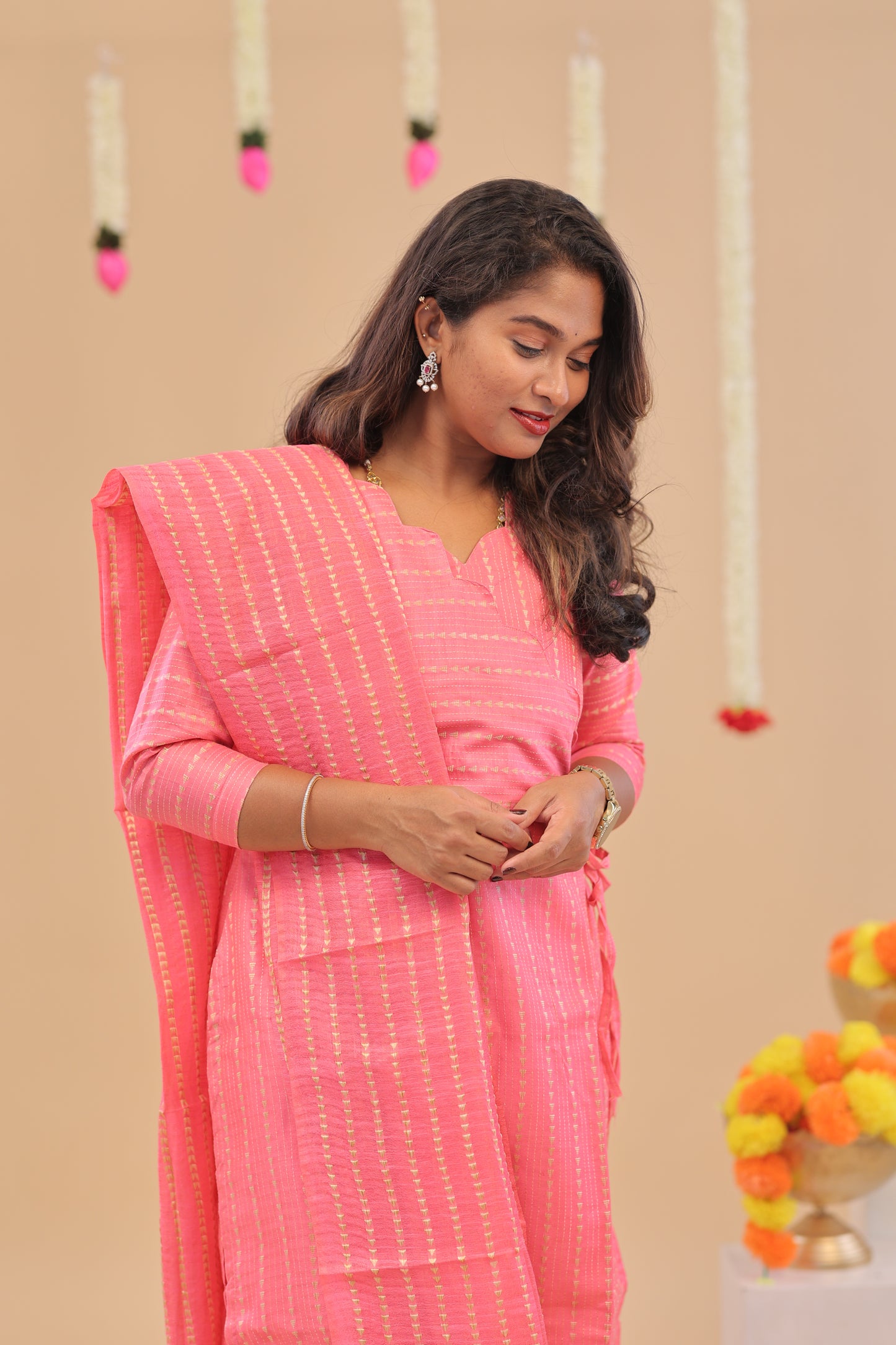 Premium-GHICHA TUSSAR -PINK SUIT