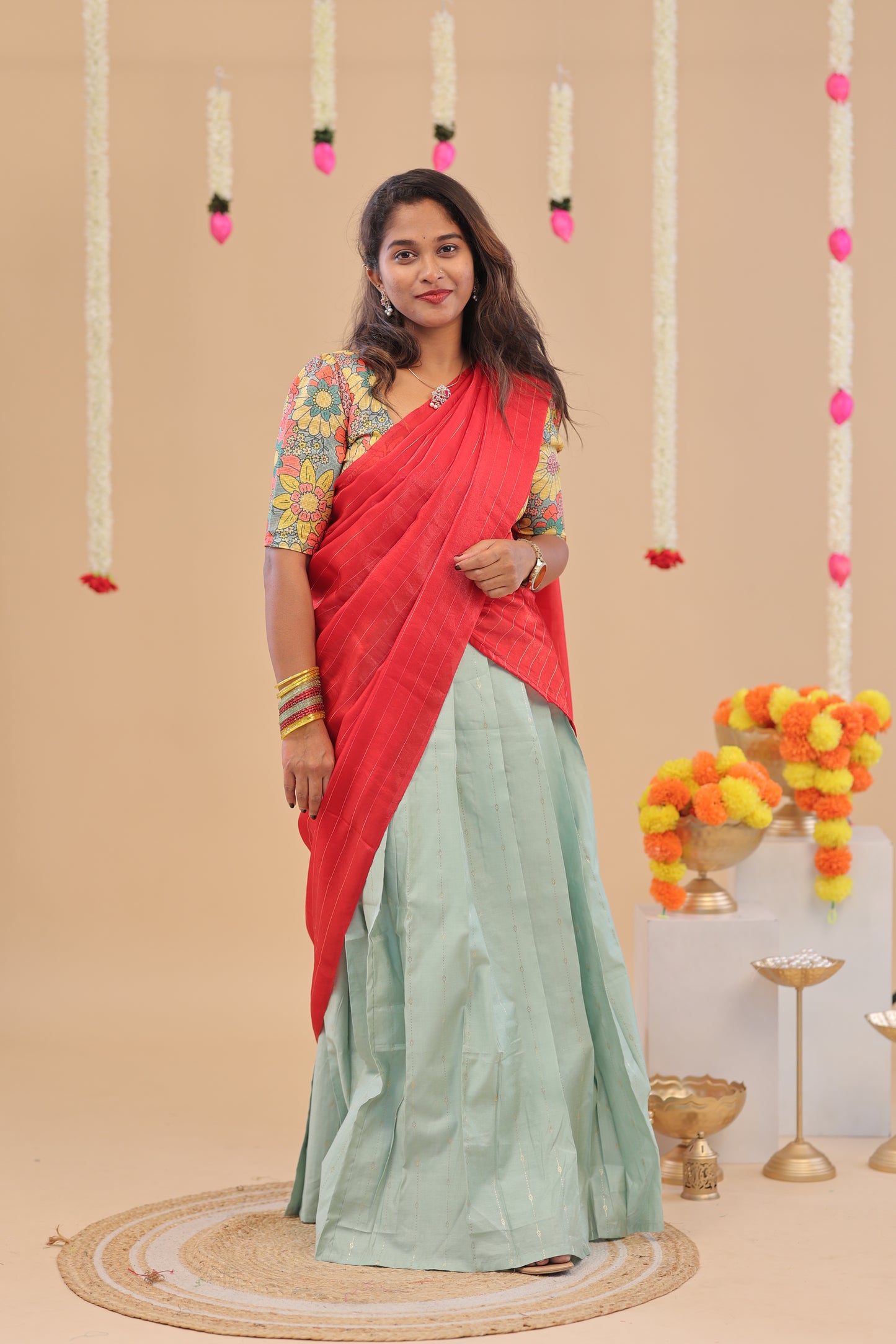 HALF SAREE-RED