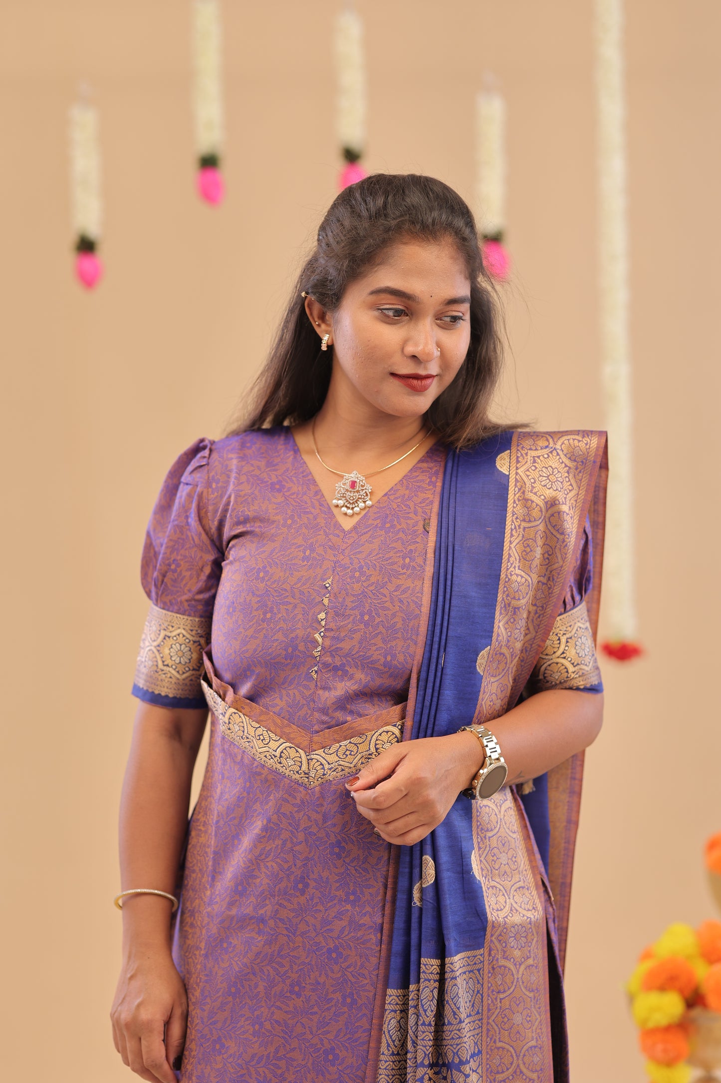 KANCHI-SILK COTTON-LAVENDER-ROYAL BLUE