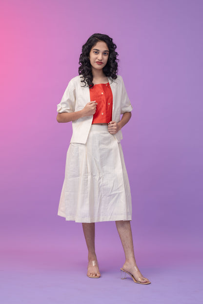 Skirt & top with coat WHITE RED