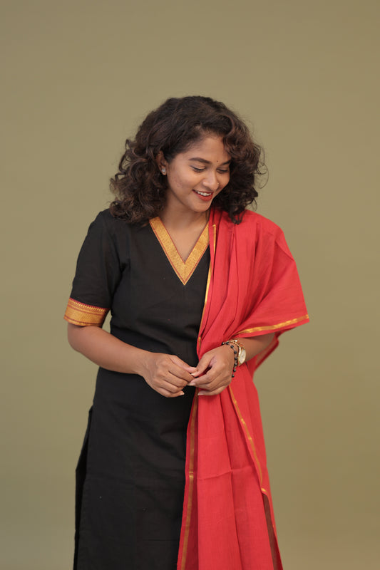 DHANALAKSHMI -BLACK KURTA SET