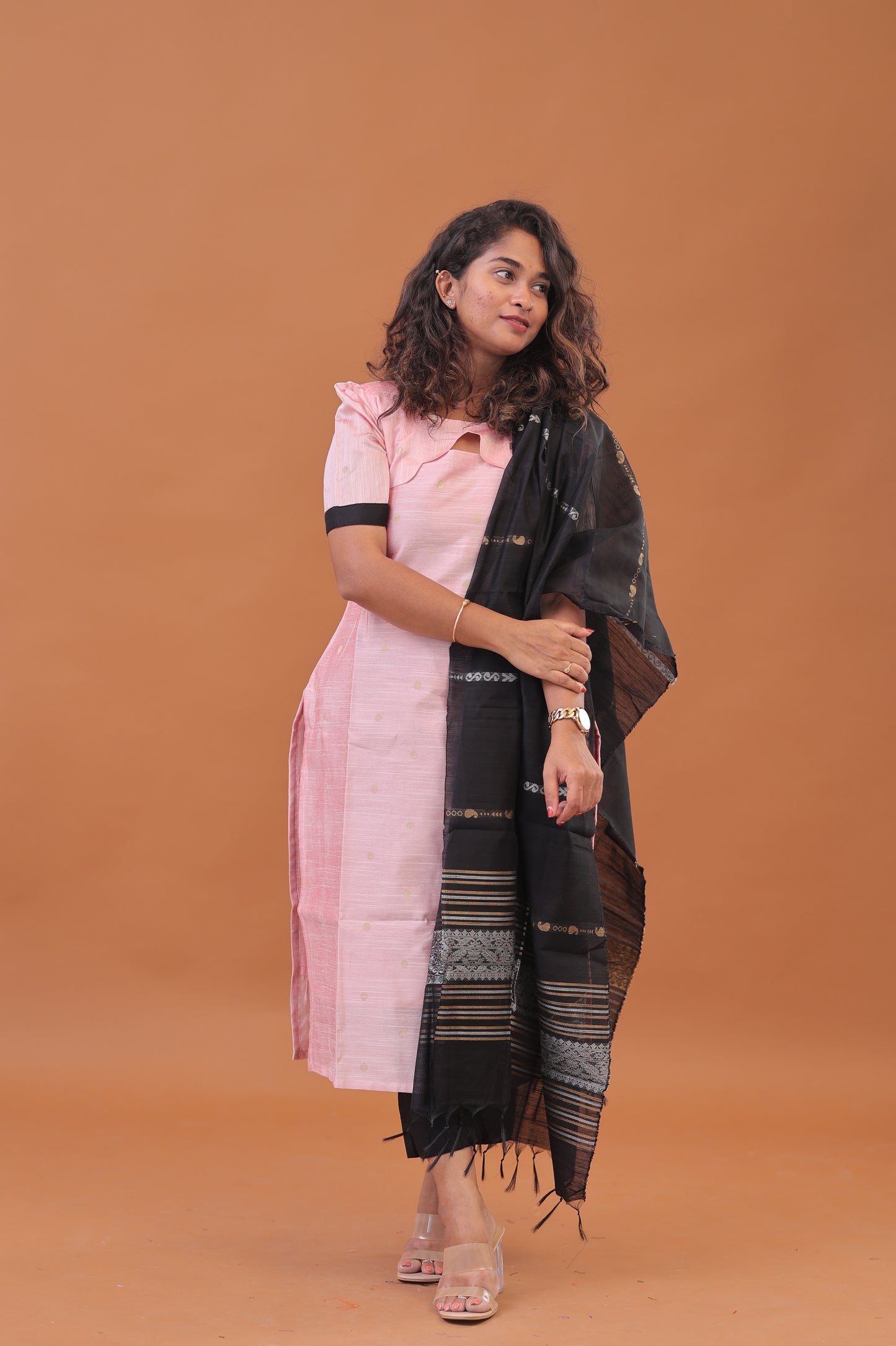 RAW SILK -PINK BLACK SUIT
