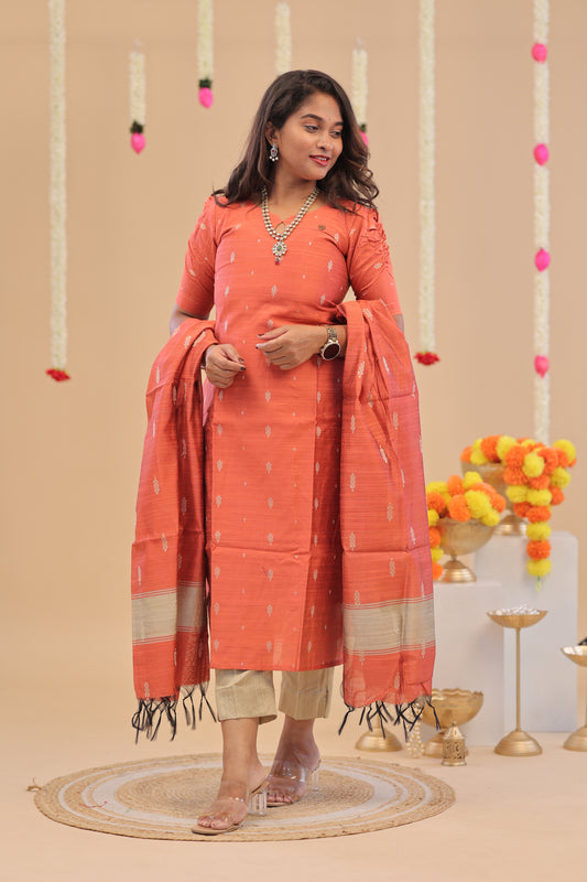 RAW SILK -PEACH SUIT