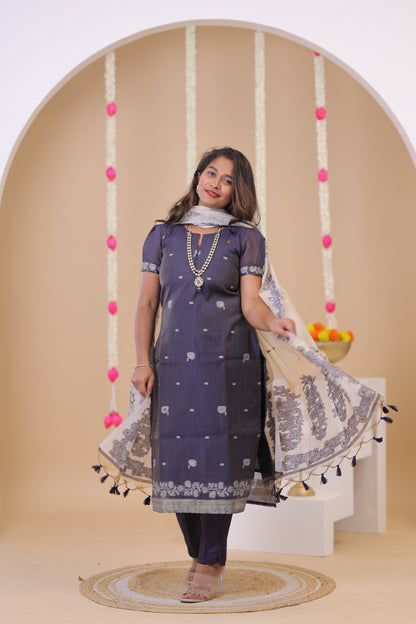 LUX-NIRANJANA-NAVY BLUE-JAMDHANI-3 pc set