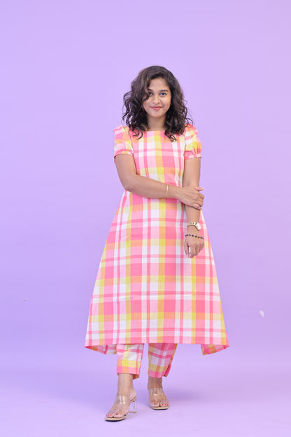 Cotton -CHECKED - PINK- co ord