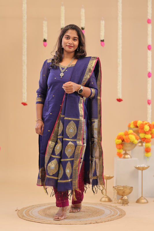PREMIUM-KORA SILK navy blue Kurti set