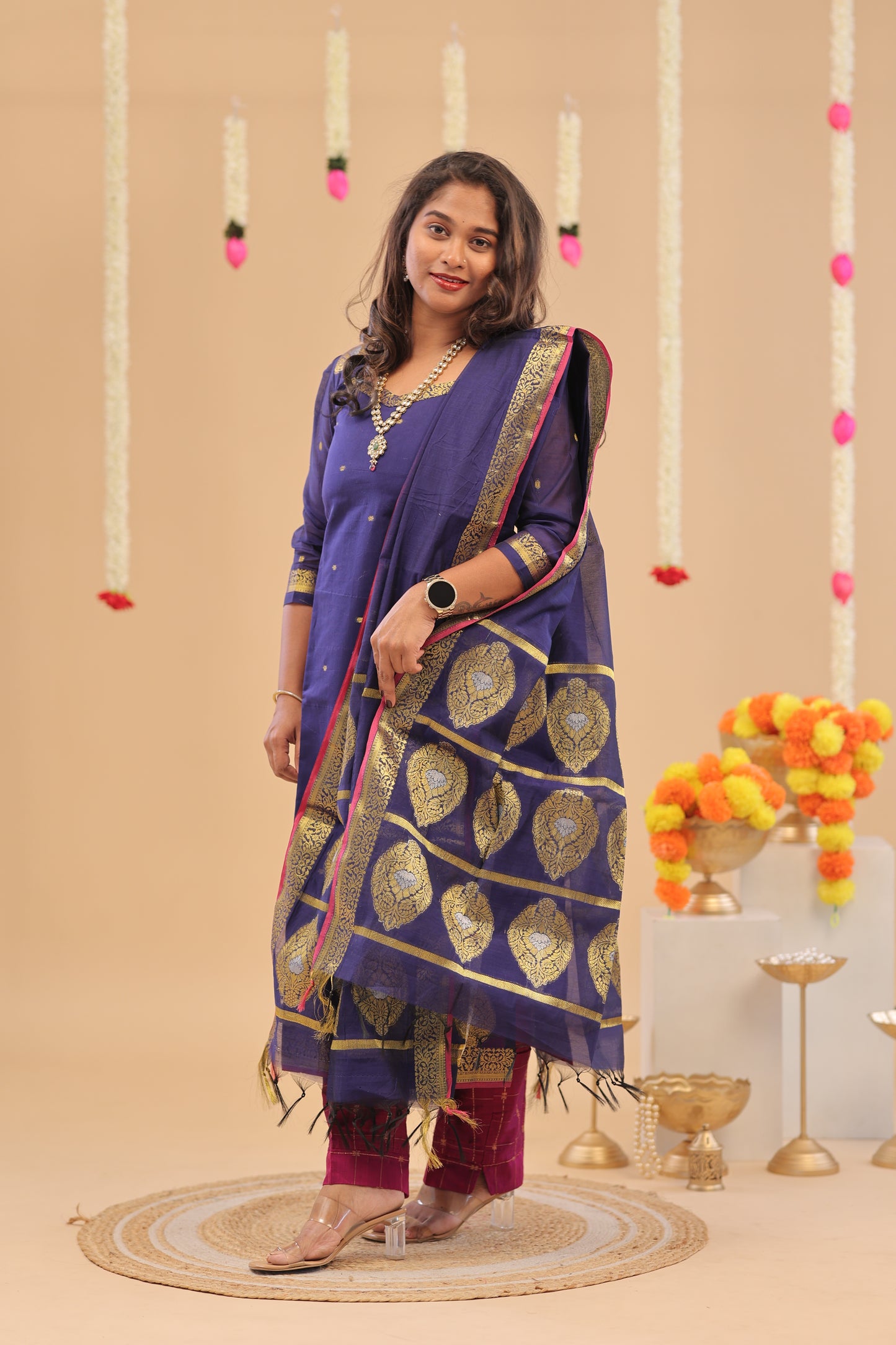 PREMIUM-KORA SILK navy blue Kurti set